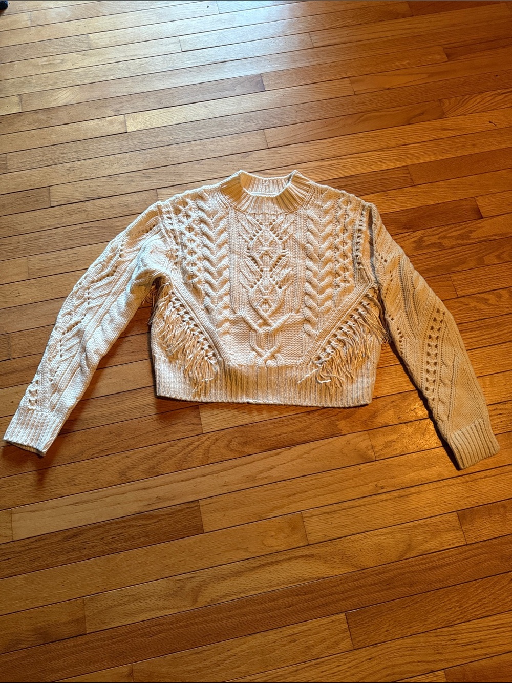 Vince Cream Cable-Knit Fringe Turtleneck Sweater